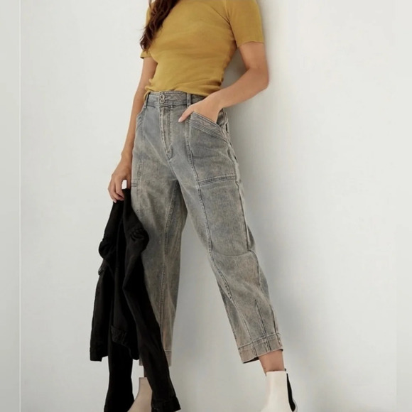 ANTHROPOLOGIE Pilcro Ultra High Rise Cropped Jeans,Grey/Peach Acid Wash, Size 26 - Picture 1 of 11